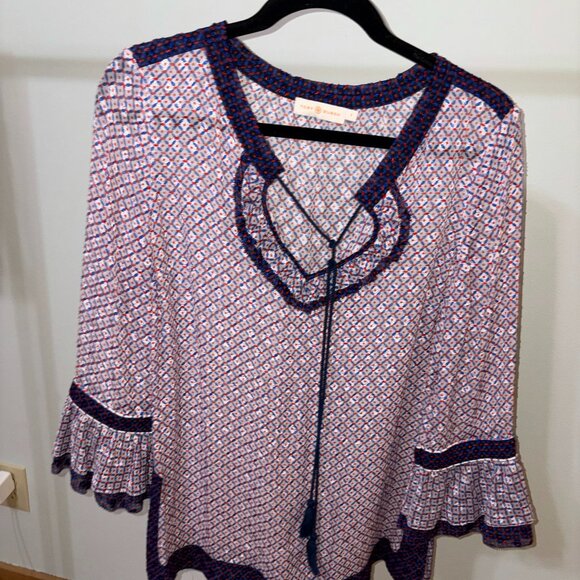 Tory Burch Women's Gwenna Silk Blend Blouse with Tassel Tie - Picture 1 of 3